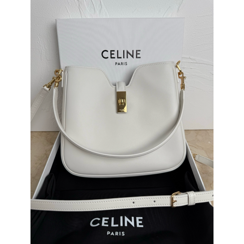 Celine Small Camille 16 Soft Bag in Smooth Calfskin- White
