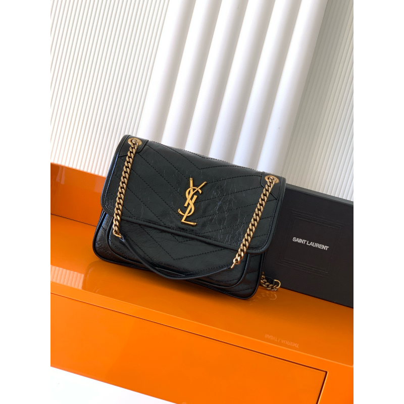 NIKI MEDIUM IN PELLE VINTAGE-Black/Gold