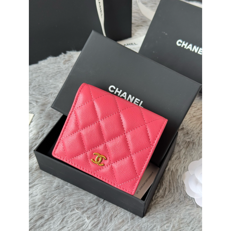 Chanel Fuchsia pelle granulata piccolo portafoglio piegato hardware oro