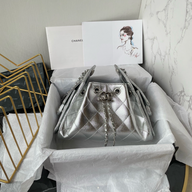 Chanel 25 Mini Bag in Grained Calfskin-Silver