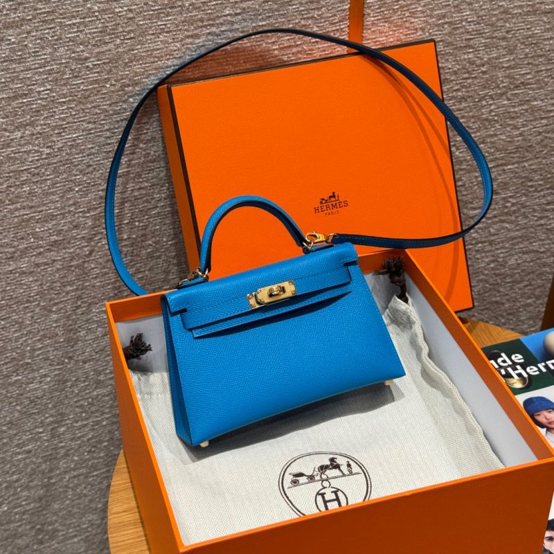 Hermes Mini Kelly in Epsom leather-Blue frida