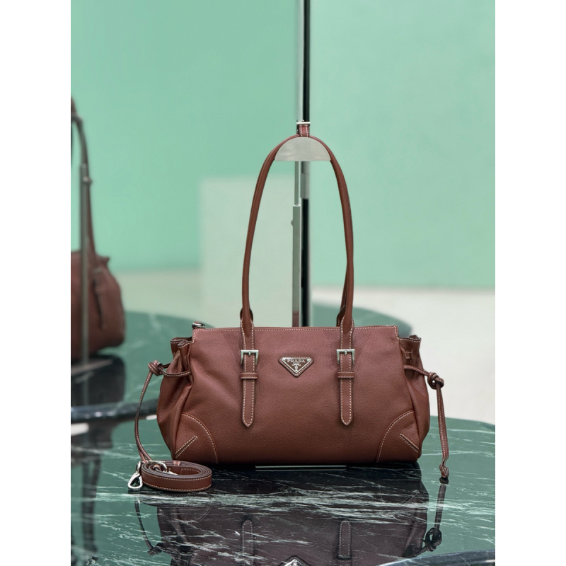 Borsa shopping Prada Bonnie medium in pelle anticata-Castagna