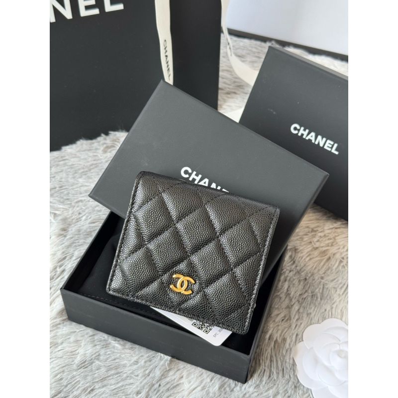 Chanel nero pelle granulata piccolo portafoglio piegato oro hardware