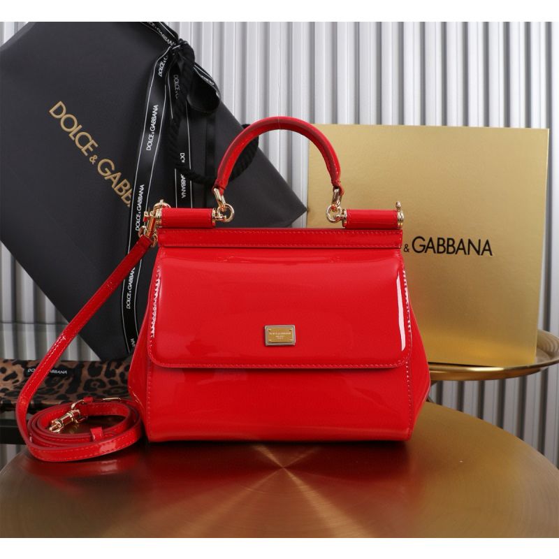 Dolce Gabbana Medium Sicily Handbag in Polished calfskin-Red