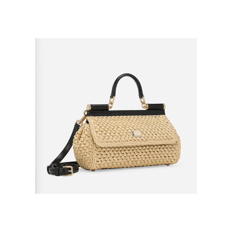 Dolce Gabbana Elongated Sicily Handbag in Raffia and Python
