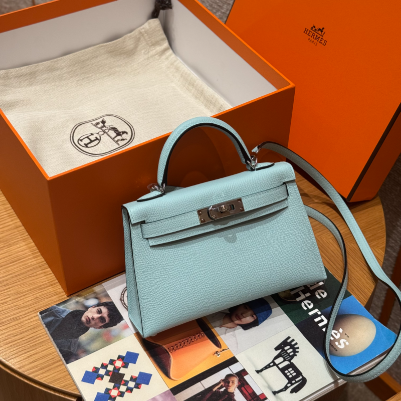 Hermes Mini Kelly in Epsom leather-Blue zephyr